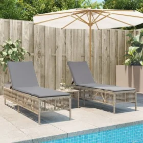 Liegestühle mit Kissen, 2 Stück, aus synthetischem Rattan in Beige. von , Liegen - Ref: Foro24-3261599, Preis: 292,09 €, Raba...