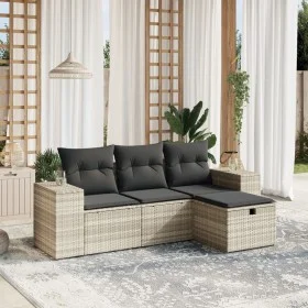Set de sofás de jardín 4 pzas y cojines ratán sintético gris by , Garden sets - Ref: Foro24-3264378, Price: 285,71 €, Discoun...