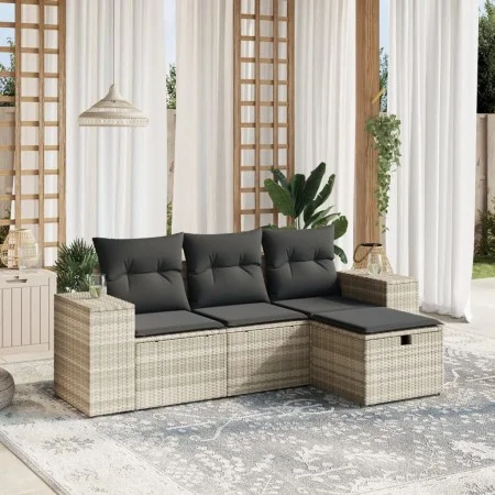 Set de sofás de jardín 4 pzas y cojines ratán sintético gris by , Garden sets - Ref: Foro24-3264378, Price: 285,71 €, Discoun...