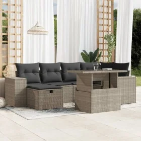 Set de sofás de jardín 7 pzas con cojines ratán PE gris claro by , Garden sets - Ref: Foro24-3275302, Price: 544,08 €, Discou...