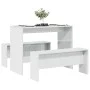 Mesa y bancos de comedor 3 pzas madera ingeniería blanco brillo de , muebles para cocinas y comedores - Ref: Foro24-855534, P...