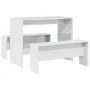 Mesa y bancos de comedor 3 pzas madera ingeniería blanco brillo de , muebles para cocinas y comedores - Ref: Foro24-855534, P...