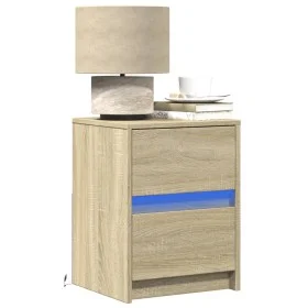 Mesita de noche con luces LED madera de ingeniería roble Sonoma by , Nightstands - Ref: Foro24-852037, Price: 50,29 €, Discou...