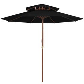 Two-story black wooden pole umbrella 270 cm by vidaXL, Umbrellas - Ref: Foro24-313766, Price: 81,58 €, Discount: %