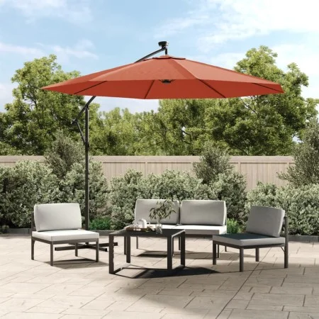 Cantilever umbrella with LED lights and terracotta steel pole by vidaXL, Umbrellas - Ref: Foro24-313781, Price: 170,57 €, Dis...