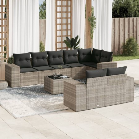 Garden furniture set 9 pieces and light gray synthetic rattan cushions by , Garden sets - Ref: Foro24-3222831, Price: 685,09 ...