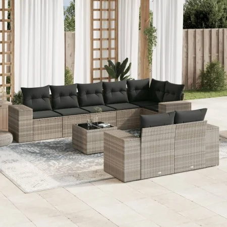 Set muebles jardín 9 pzas y cojines ratán sintético gris claro de , Conjuntos de jardín - Ref: Foro24-3222831, Precio: 670,40...
