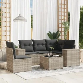 Garden sofa set 6 pieces and gray synthetic rattan cushions by , Garden sets - Ref: Foro24-3222581, Price: 431,68 €, Discount: %