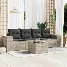 Garden sofa set and cushions 5 pieces light gray synthetic rattan by , Modular outdoor sofas - Ref: Foro24-3222291, Price: 34...