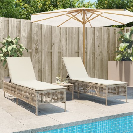 Tumbonas con mesita 2 unidades ratán sintético beige by , Loungers - Ref: Foro24-4002750, Price: 282,32 €, Discount: %