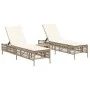 Liegestühle mit Tisch, 2 Stück, aus synthetischem Rattan in Beige. von , Liegen - Ref: Foro24-4002750, Preis: 288,81 €, Rabat...