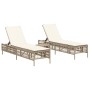 Liegestühle mit Tisch, 2 Stück, aus synthetischem Rattan in Beige. von , Liegen - Ref: Foro24-4002750, Preis: 282,32 €, Rabat...