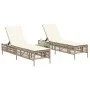 Liegestühle mit Tisch, 2 Stück, aus synthetischem Rattan in Beige. von , Liegen - Ref: Foro24-4002750, Preis: 288,81 €, Rabat...