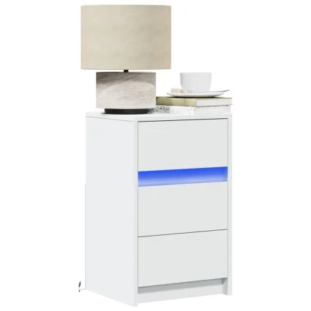 Mesita de noche con luces LED madera de ingeniería blanca by , Nightstands - Ref: Foro24-852012, Price: 69,28 €, Discount: %