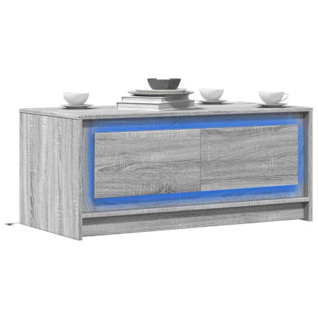 Mesa de centro con luces LED madera de ingeniería gris Sonoma by , Coffee table - Ref: Foro24-851989, Price: 97,33 €, Discoun...