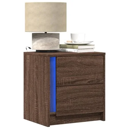 Mesita de noche con luces LED madera de ingeniería roble marrón de , Mesitas de noche - Ref: Foro24-852059, Precio: 51,23 €, ...