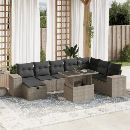 Set muebles jardín 9 pzas y cojines ratán sintético gris claro de , Conjuntos de jardín - Ref: Foro24-3275352, Precio: 678,24...