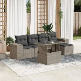 Gartensofagarnitur 6-teilig mit grauen Polstern aus synthetischem Rattan von , Gartensets - Ref: Foro24-3269132, Preis: 456,2...