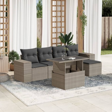 Set de sofás de jardín 6 pzas y cojines ratán sintético gris by , Garden sets - Ref: Foro24-3269132, Price: 430,71 €, Discoun...