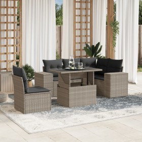 Gartensofagarnitur 6-teilig mit grauen Polstern aus synthetischem Rattan von , Gartensets - Ref: Foro24-3269172, Preis: 473,5...
