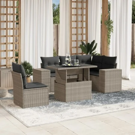 Gartensofagarnitur 6-teilig mit grauen Polstern aus synthetischem Rattan von , Gartensets - Ref: Foro24-3269172, Preis: 490,8...