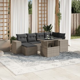 Set de sofás de jardín 7 pzas con cojines ratán PE gris claro by , Garden sets - Ref: Foro24-3269312, Price: 527,26 €, Discou...