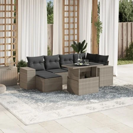 Set de sofás de jardín 7 pzas con cojines ratán PE gris claro by , Garden sets - Ref: Foro24-3269312, Price: 538,15 €, Discou...