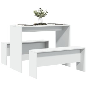 Esstisch- und Essbank-Set, 3-teilig, aus weißem Ingenieurholz. von , Möbelsets für Küchen und Esszimmer - Ref: Foro24-855530,...