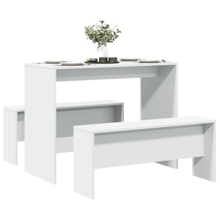 Esstisch- und Essbank-Set, 3-teilig, aus weißem Ingenieurholz. von , Möbelsets für Küchen und Esszimmer - Ref: Foro24-855530,...