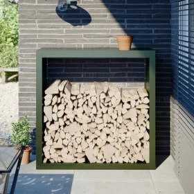 Leñero de acero verde 100x40x100 cm by , Firewood bags and holders - Ref: Foro24-850971, Price: 132,01 €, Discount: %
