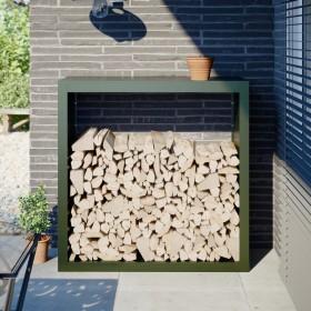 Leñero de acero verde 100x40x100 cm by , Firewood bags and holders - Ref: Foro24-850971, Price: 108,61 €, Discount: %