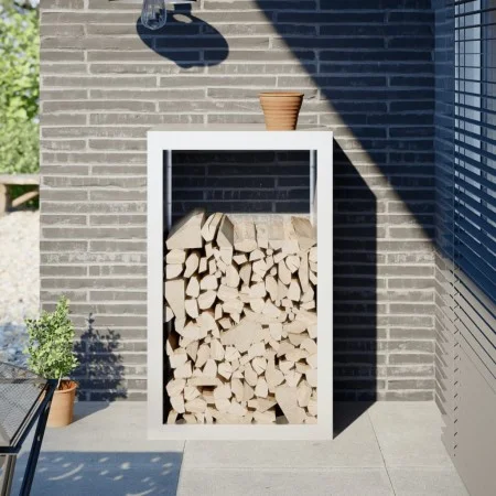 Leñero de acero blanco 60x40x100 cm by , Firewood bags and holders - Ref: Foro24-850990, Price: 105,06 €, Discount: %