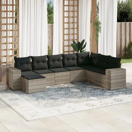 Garden sofa set 8 pieces and gray synthetic rattan cushions by , Garden sets - Ref: Foro24-3222961, Price: 562,18 €, Discount: %