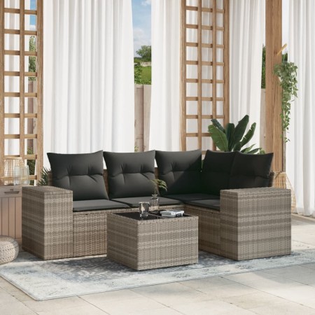 Garden sofa set and cushions 5 pieces light gray synthetic rattan by , Modular outdoor sofas - Ref: Foro24-3222521, Price: 36...