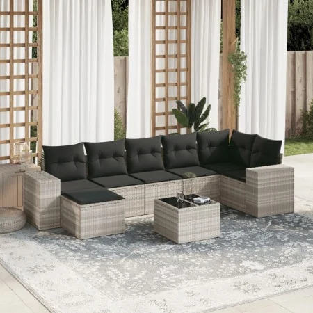 Garden sofa set 8 pieces and gray synthetic rattan cushions by , Garden sets - Ref: Foro24-3222891, Price: 541,62 €, Discount: %
