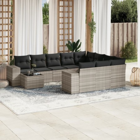 Garden sofa set 11 pieces and gray synthetic rattan cushions by , Garden sets - Ref: Foro24-3223131, Price: 772,38 €, Discoun...
