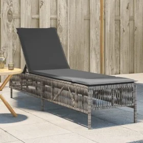 Sun lounger with synthetic rattan and grey cushion by , Loungers - Ref: Foro24-4002739, Price: 143,24 €, Discount: %