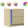 Mesita de noche con luces LED madera de ingeniería roble Sonoma de , Mesitas de noche - Ref: Foro24-852051, Precio: 45,33 €, ...