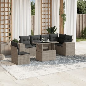 7-piece garden sofa set with light gray PE rattan cushions by , Garden sets - Ref: Foro24-3269202, Price: 558,81 €, Discount: %