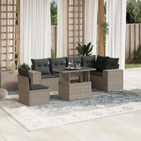 7-piece garden sofa set with light gray PE rattan cushions by , Garden sets - Ref: Foro24-3269202, Price: 558,71 €, Discount: %