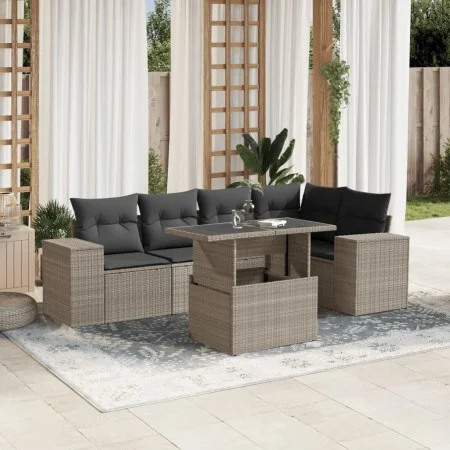 Garden sofa set 6 pieces and gray synthetic rattan cushions by , Garden sets - Ref: Foro24-3269152, Price: 492,13 €, Discount: %