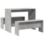 Esstisch und Esszimmerbänke, 3-teilig, aus grauem Beton-Ingenieurholz. von , Möbelsets für Küchen und Esszimmer - Ref: Foro24...