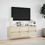 Mueble de TV de pared con luces LED roble Sonoma 130x31x45 cm de , Muebles TV - Ref: Foro24-852301, Precio: 92,21 €