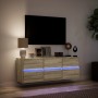 Mueble de TV de pared con luces LED roble Sonoma 130x31x45 cm de , Muebles TV - Ref: Foro24-852301, Precio: 92,21 €