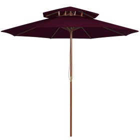 Sombrilla de dos pisos palo de madera burdeos 270 cm de vidaXL, Sombrillas - Ref: Foro24-313764, Precio: 107,46 €, Descuento: %
