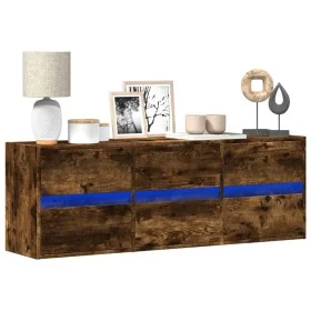 Wall-mounted TV unit with LED lights in smoked oak, 130x31x45 cm. by , TV Furniture - Ref: Foro24-852303, Price: 93,59 €, Dis...