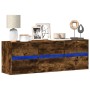 Mueble de TV de pared con luces LED roble ahumado 130x31x45 cm de , Muebles TV - Ref: Foro24-852303, Precio: 94,73 €, Descuen...