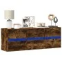 Wall-mounted TV unit with LED lights in smoked oak, 130x31x45 cm. by , TV Furniture - Ref: Foro24-852303, Price: 93,59 €, Dis...