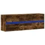 Wall-mounted TV unit with LED lights in smoked oak, 130x31x45 cm. by , TV Furniture - Ref: Foro24-852303, Price: 93,59 €, Dis...