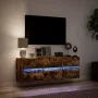 Wall-mounted TV unit with LED lights in smoked oak, 130x31x45 cm. by , TV Furniture - Ref: Foro24-852303, Price: 93,59 €, Dis...